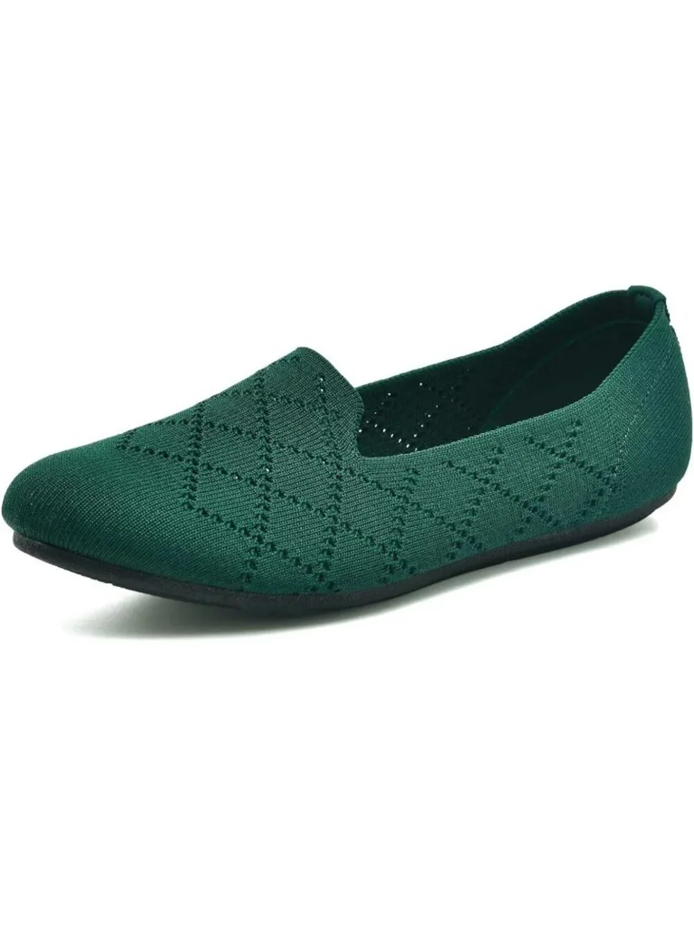 Women's Green Ballet Flat Knit Round Toe Textile Slip On Walking Shoes